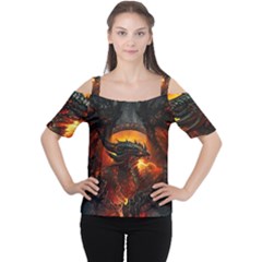 Dragon Fire Fantasy Art Cutout Shoulder T-shirt