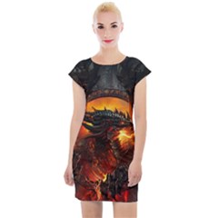 Dragon Fire Fantasy Art Cap Sleeve Bodycon Dress