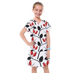 Rose Hip Pattern Branches Autumn Kids  Drop Waist Dress