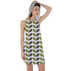 Leaf Plant Pattern Seamless Racer Back Hoodie Dress by Hannah976