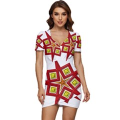 Pattern Tile Decorative Design Star Low Cut Cap Sleeve Mini Dress by Hannah976