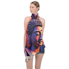 Let That Shit Go Buddha Low Poly (6) Halter Asymmetric Satin Top by 1xmerch