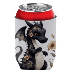 Cute Black Baby Dragon Flowers Painting (7) Can Holder