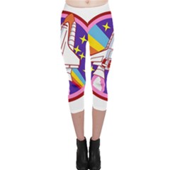 Badge Patch Pink Rainbow Rocket Capri Leggings  by Sarkoni