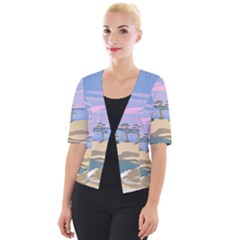 Vacation Island Sunset Sunrise Cropped Button Cardigan by Sarkoni