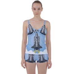 Rocket Shuttle Spaceship Science Tie Front Two Piece Tankini by Sarkoni