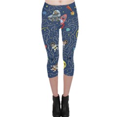 Cat Cosmos Cosmonaut Rocket Capri Leggings  by Grandong