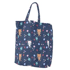 Cute Astronaut Cat With Star Galaxy Elements Seamless Pattern Giant Grocery Tote by Grandong