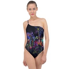 Grunge Paint Splatter Splash Ink Classic One Shoulder Swimsuit by Grandong