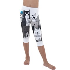 Cute Cat Hand Drawn Cartoon Style Kids  Lightweight Velour Capri Leggings  by Grandong