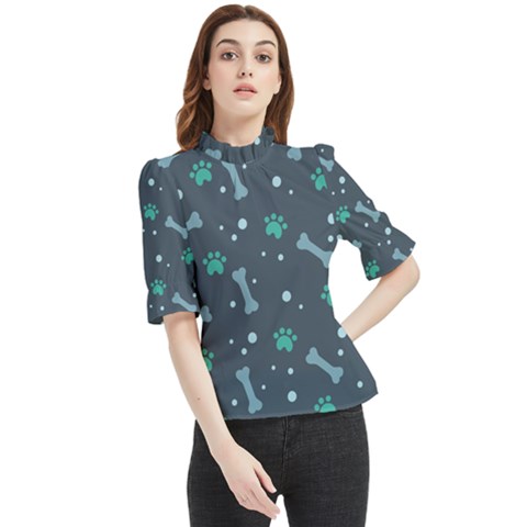 Bons Foot Prints Pattern Background Frill Neck Blouse by Grandong