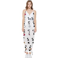 Playing Pandas Cartoons Sleeveless Tie Ankle Chiffon Jumpsuit by Apen