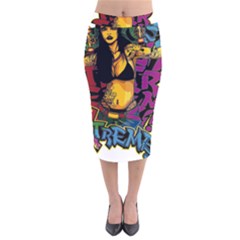 Xtreme Skateboard Graffiti Velvet Midi Pencil Skirt