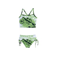 Monster Truck Illustration Green Car Girls  Tankini Swimsuit by Sarkoni