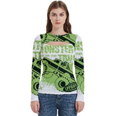 Monster Truck Illustration Green Car Women s Cut Out Long Sleeve T-shirt by Sarkoni