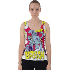 Fresh Urban Cartoon Monster Illustration Cartoon Character Text Velvet Tank Top by Sarkoni