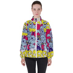 Fresh Urban Cartoon Monster Illustration Cartoon Character Text Women s High Neck Windbreaker by Sarkoni