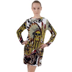 Motorcycle And Skull Cruiser Native American Long Sleeve Hoodie Dress