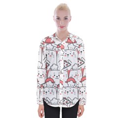 Cute Cat Chef Cooking Seamless Pattern Cartoon Womens Long Sleeve Shirt