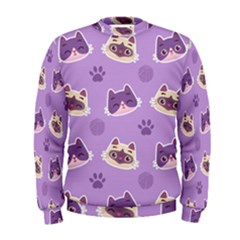 Cute Colorful Cat Kitten With Paw Yarn Ball Seamless Pattern Men s Sweatshirt by Bedest