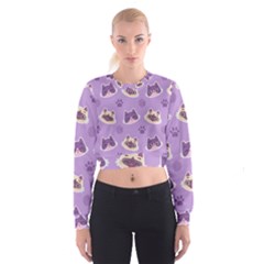 Cute Colorful Cat Kitten With Paw Yarn Ball Seamless Pattern Cropped Sweatshirt by Bedest