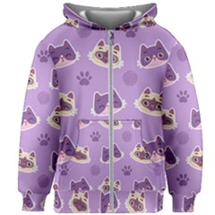 Cute Colorful Cat Kitten With Paw Yarn Ball Seamless Pattern Kids  Zipper Hoodie Without Drawstring by Bedest