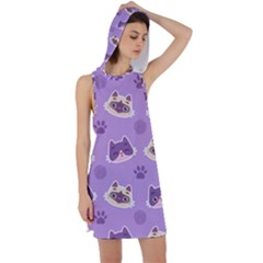 Cute Colorful Cat Kitten With Paw Yarn Ball Seamless Pattern Racer Back Hoodie Dress by Bedest