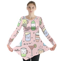 Drink Cocktail Doodle Coffee Long Sleeve Tunic  by Apen