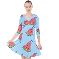 Watermelon Fruit Pattern Tropical Quarter Sleeve Front Wrap Dress