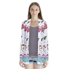 Doodle Fun Food Drawing Cute Drape Collar Cardigan