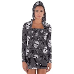 Skull Skeleton Pattern Texture Long Sleeve Hooded T-shirt