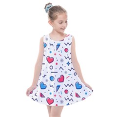 Hearts Seamless Pattern Memphis Style Kids  Summer Dress