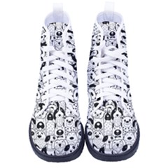 Seamless Pattern With Black White Doodle Dogs Kid s High-top Canvas Sneakers