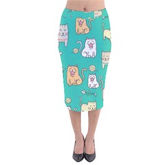 Seamless Pattern Cute Cat Cartoon With Hand Drawn Style Velvet Midi Pencil Skirt by Grandong