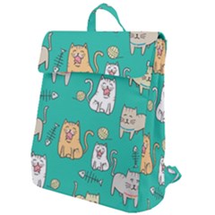 Seamless Pattern Cute Cat Cartoon With Hand Drawn Style Flap Top Backpack by Grandong