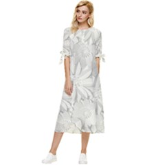 Damask, Desenho, Flowers, Gris Bow Sleeve Chiffon Midi Dress