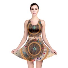 Dreamcatcher, Abstract, Colorful, Colors, Dream, Golden, Vintage Reversible Skater Dress by nateshop