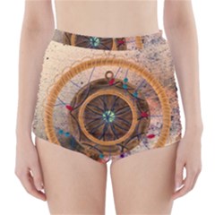 Dreamcatcher, Abstract, Colorful, Colors, Dream, Golden, Vintage High-waisted Bikini Bottoms by nateshop