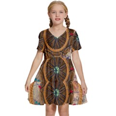 Dreamcatcher, Abstract, Colorful, Colors, Dream, Golden, Vintage Kids  Short Sleeve Tiered Mini Dress