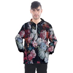 Floral Pattern, Red, Floral Print, E, Dark, Flowers Men s Half Zip Pullover by nateshop