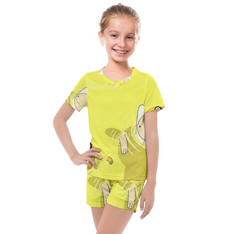 Adventure Time Jake The Dog Finn The Human Artwork Yellow Kids  Mesh T-shirt And Shorts Set by Sarkoni