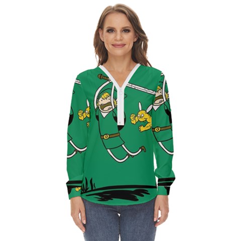 Adventure Time The Legend Of Zelda Zip Up Long Sleeve Blouse by Sarkoni