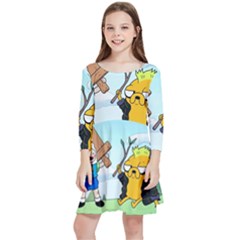 Adventure Time Finn And Jake Cartoon Network Parody Kids  Quarter Sleeve Skater Dress by Sarkoni