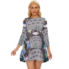 Illustration Anime Cartoon My Neighbor Totoro Long Sleeve Babydoll Dress by Sarkoni