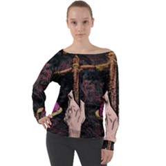 Jujutsu Kaisen Heart Design Heart Psychedelic Anime Hands Off Shoulder Long Sleeve Velour Top by Sarkoni