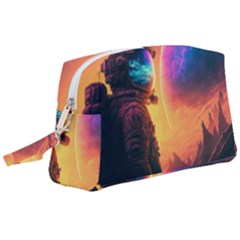 Illustration Trippy Psychedelic Astronaut Landscape Planet Mountains Wristlet Pouch Bag (large) by Sarkoni