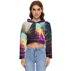 Tropical Forest Jungle Ar Colorful Midjourney Spectrum Trippy Psychedelic Nature Trees Pyramid Women s Lightweight Cropped Hoodie by Sarkoni