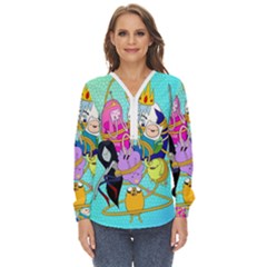 Adventure Time Cartoon Zip Up Long Sleeve Blouse