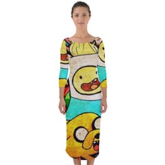 Painting Illustration Adventure Time Psychedelic Art Quarter Sleeve Midi Bodycon Dress by Sarkoni