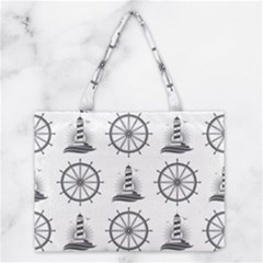 Marine Nautical Seamless Pattern With Vintage Lighthouse Wheel Medium Tote Bag by Bedest